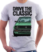 Drive The Classic VW Golf Mk2 Late Model. T-shirt in White Colour