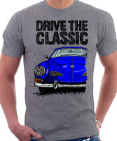 Drive The Classic VW Karmann Ghia Late Model. T-shirt in Heather Grey Colour