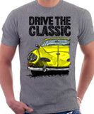 Drive The Classic VW Karmann Ghia Late Model. T-shirt in Heather Grey Colour