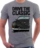 Drive The Classic VW Karmann Ghia Late Model. T-shirt in Heather Grey Colour