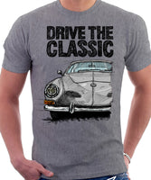 Drive The Classic VW Karmann Ghia Late Model. T-shirt in Heather Grey Colour