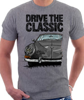 Drive The Classic VW Karmann Ghia Late Model. T-shirt in Heather Grey Colour