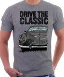 Drive The Classic VW Karmann Ghia Late Model. T-shirt in Heather Grey Colour