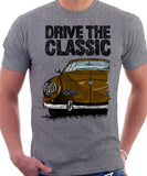 Drive The Classic VW Karmann Ghia Late Model. T-shirt in Heather Grey Colour