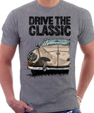 Drive The Classic VW Karmann Ghia Late Model. T-shirt in Heather Grey Colour