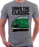 Drive The Classic VW Karmann Ghia Late Model. T-shirt in Heather Grey Colour