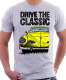 Drive The Classic VW Karmann Ghia Late Model. T-shirt in White Colour