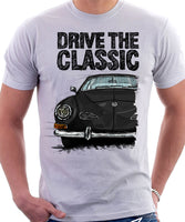 Drive The Classic VW Karmann Ghia Late Model. T-shirt in White Colour