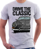 Drive The Classic VW Karmann Ghia Late Model. T-shirt in White Colour