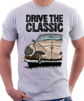 Drive The Classic VW Karmann Ghia Late Model. T-shirt in White Colour